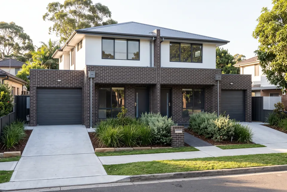 Duplex design for Chatswood: premium side-by-side duplex with two distinct entries