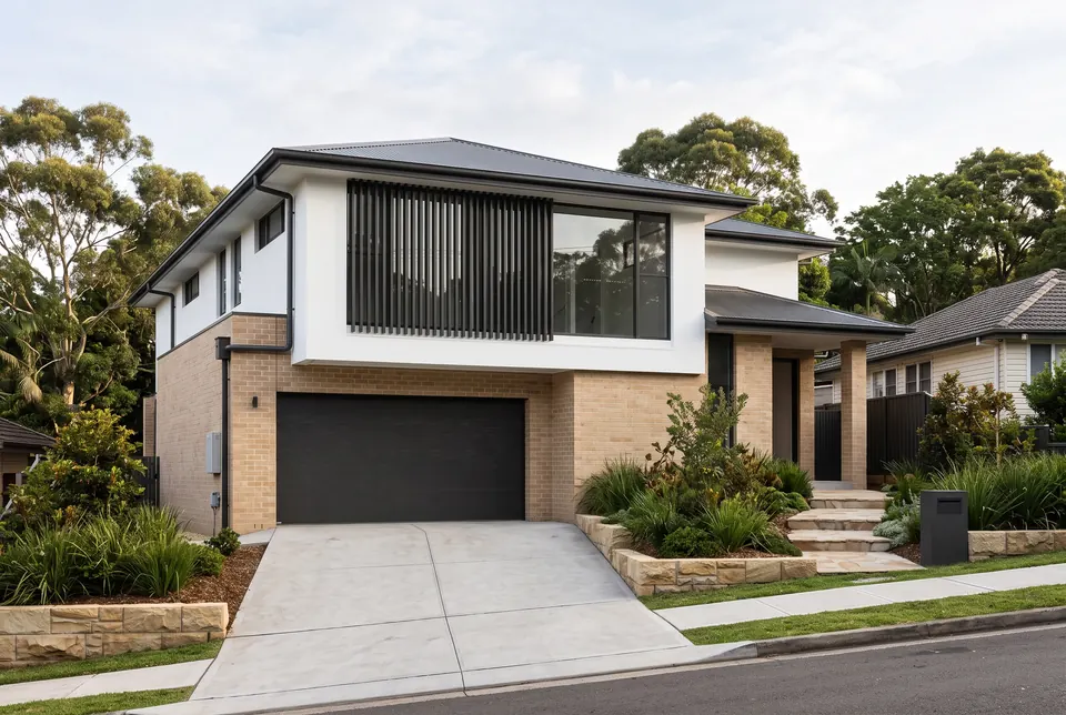 Knock-down rebuild design for Lane Cove: new two-storey knock-down rebuild on a leafy sloping street