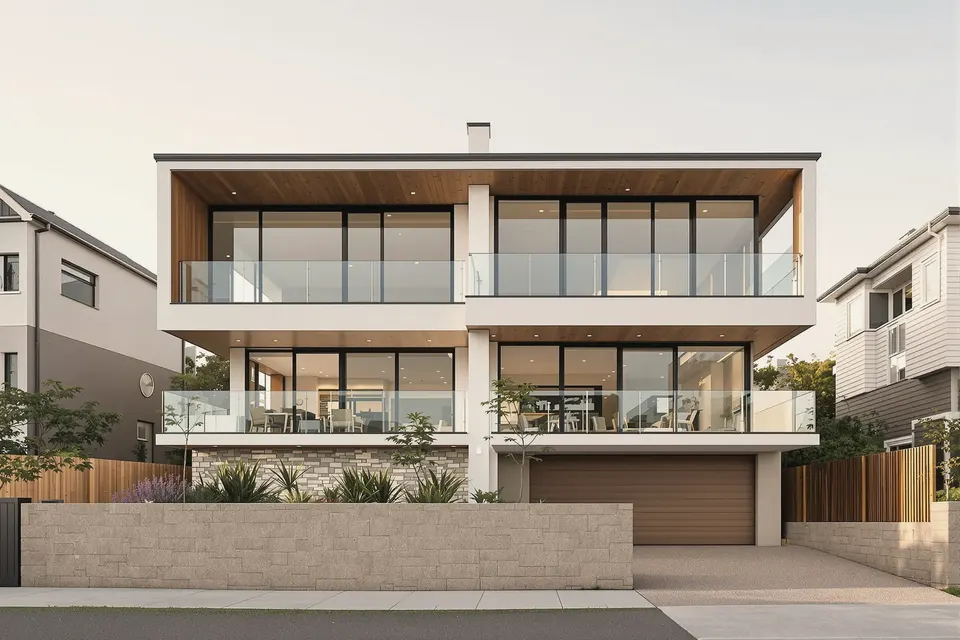 Two-storey home design for Vaucluse: contemporary two-storey family home on a 650 square metre harbourside block